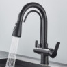 Quyanre Matte Black Filtered Crane For Kitchen Pull Out Spray 360 Rotation Water Filter Tap Three Ways Sink Mixer Kitchen Tap