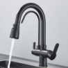 Quyanre Matte Black Filtered Crane For Kitchen Pull Out Spray 360 Rotation Water Filter Tap Three Ways Sink Mixer Kitchen Tap