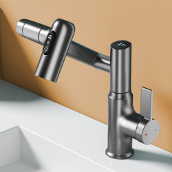Kitchen Taps Refined Copper Thickening Intelligence Digital Display Pull Tap 360 Rotating Tap Three Water Outlet Modes
