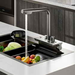 Waterfall Tap 3 Effluent Modes Tap Kitchen Basin Sink Single Hole Pull-out With Digital Display All Copper Kitchen Tap