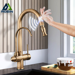 Rozin Touch Sensor Filter Water Kitchen Tap Antique Brass Put out Sprayer Mixer Tap with Swivel Pure Water Crane for Kitchen