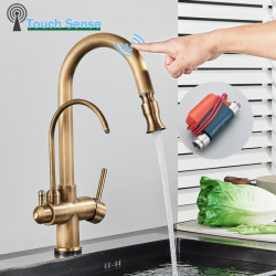 Rozin Touch Sensor Filter Water Kitchen Tap Antique Brass Put out Sprayer Mixer Tap with Swivel Pure Water Crane for Kitchen