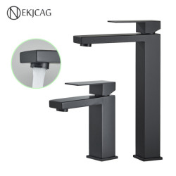 High And Low Bathroom Wash Basin Matte Black Tap Single Hole Deck Mounted Cold And Hot Mixing Mixer Stainless Steel Tap