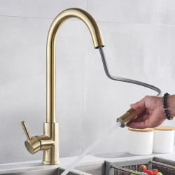 Nickle Gold Kitchen Taps Stainless Steel Pull Down Stream Sprayer Deck Mount Water Sink Taps Black Brushed